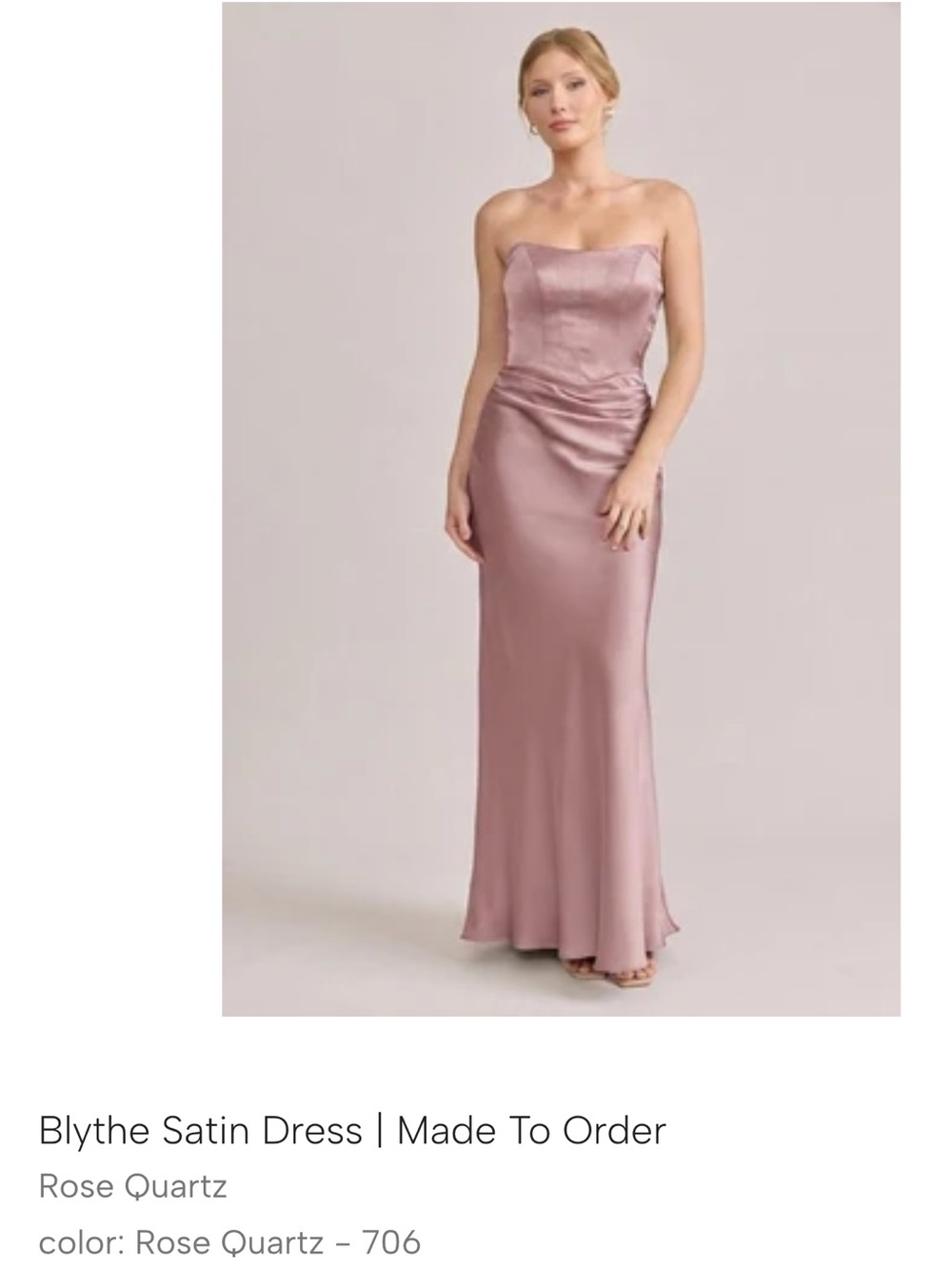 Revelry Strapless Satin Gown in Rose Quartz